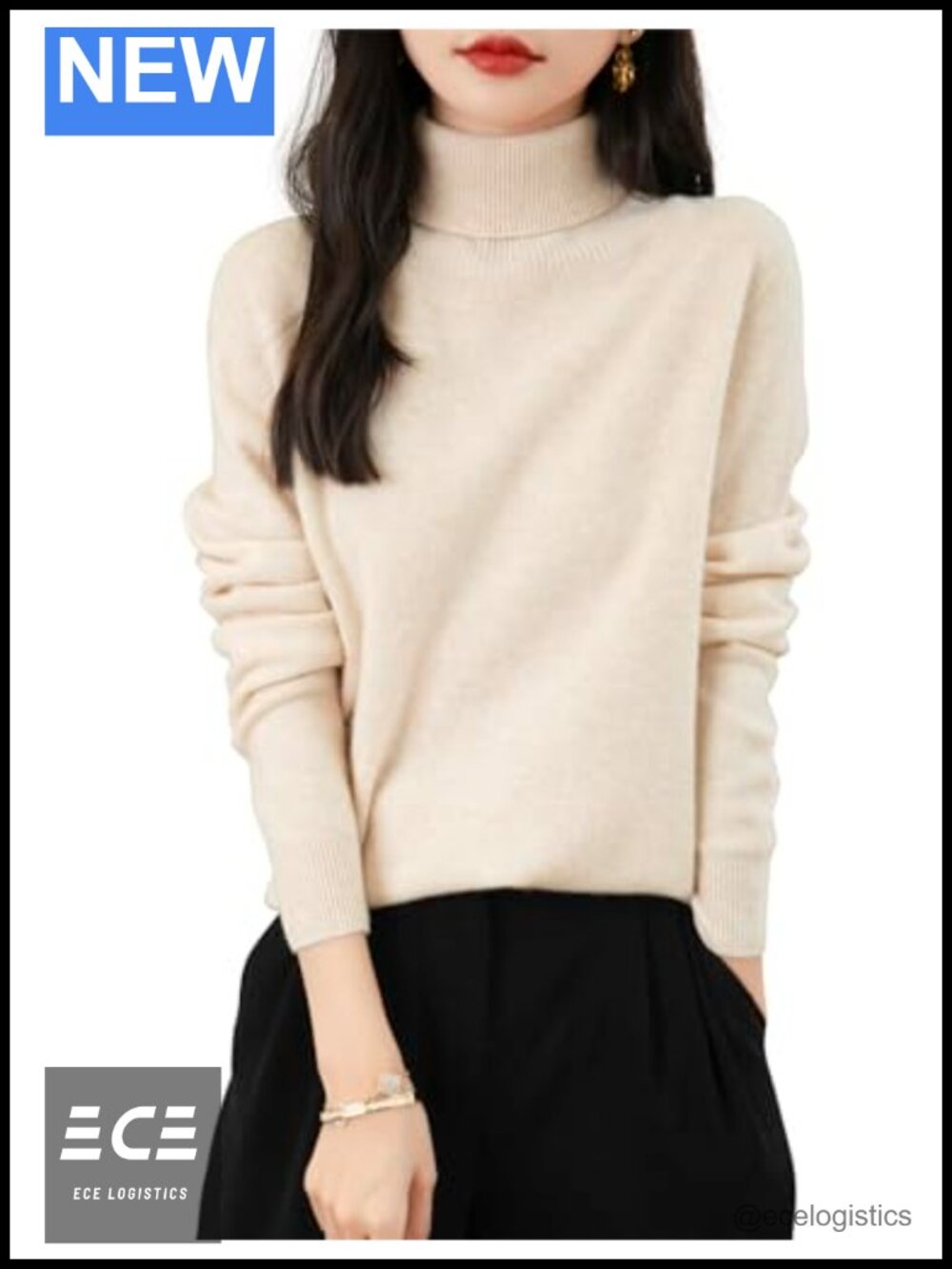 100% Merino Wool Turtleneck Seamless Knit Pullover Sweater